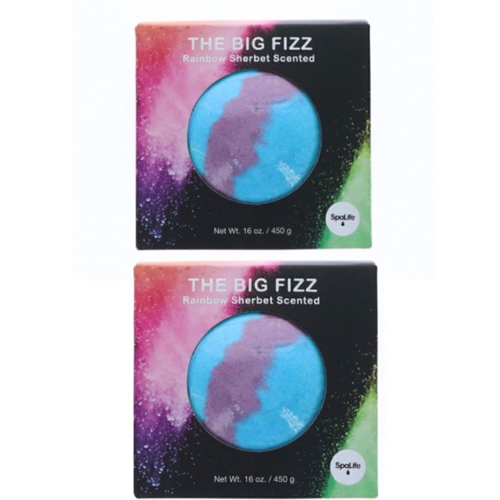 Two‎ SpaLife"The Big Fizz" Giant Rainbow Sherbet Scented Bath Bomb 16oz